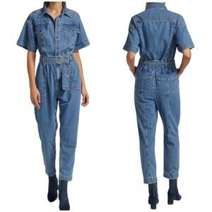 Frame NWT Arie Belted Utilitarian Denim Jumpsuit Size S Patch Pockets Buttons